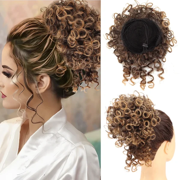 Synthetic messy curly hair bun