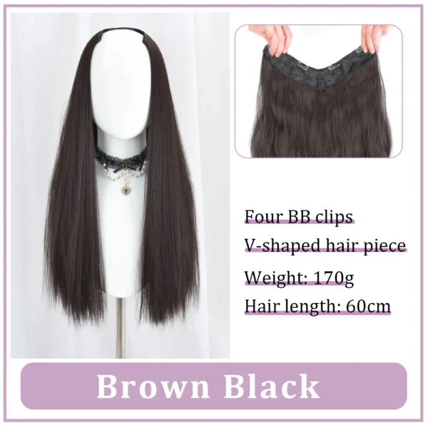 Synthetic U-shaped clip on straight hair extension